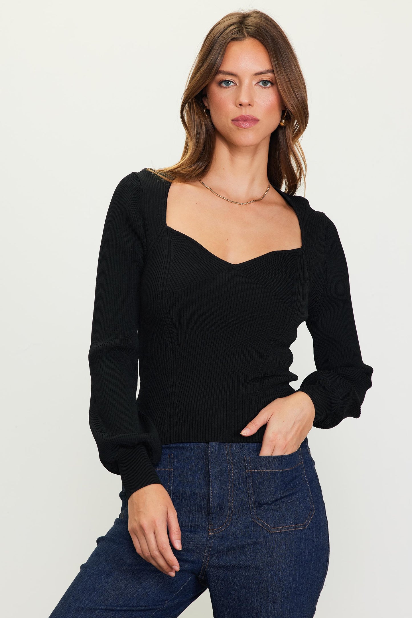 Black Fitted Sweetheart Sweater