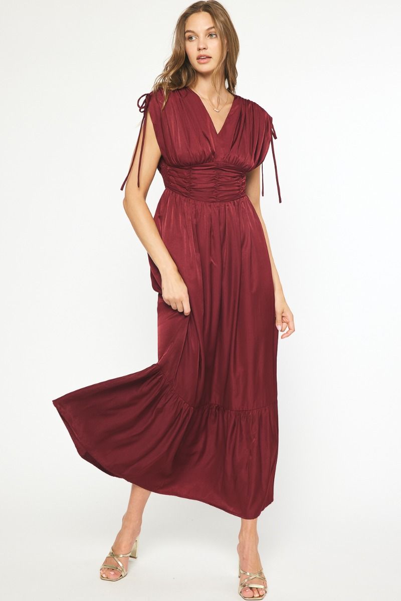 Burgundy Scrunch Sleeve Dress