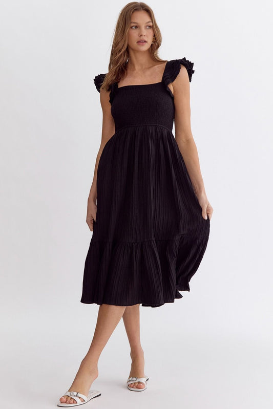 Black Textured Midi Dress