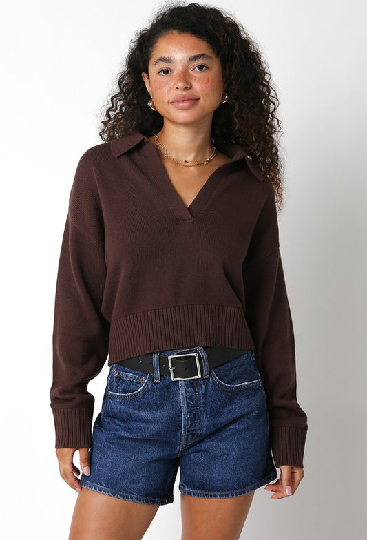 Collar Cotton Crop Sweater