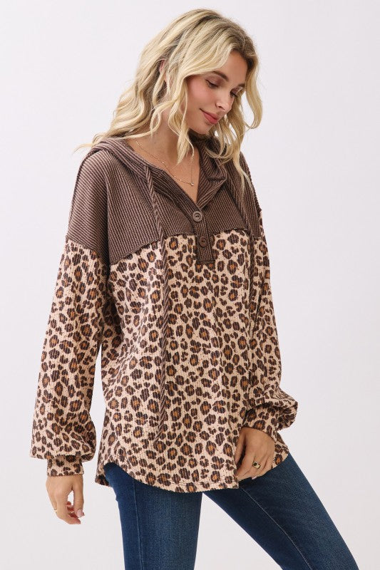 Leopard Print Hooded Top