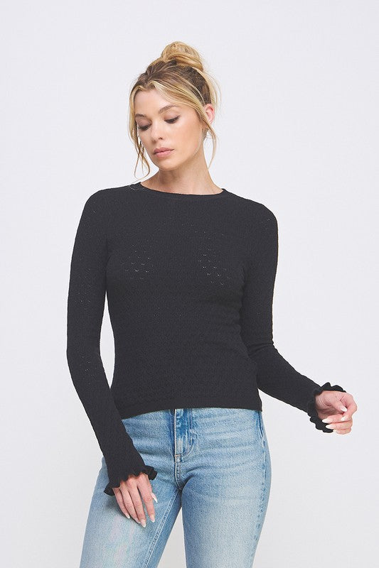 Pointelle Knit Top With Ruffles