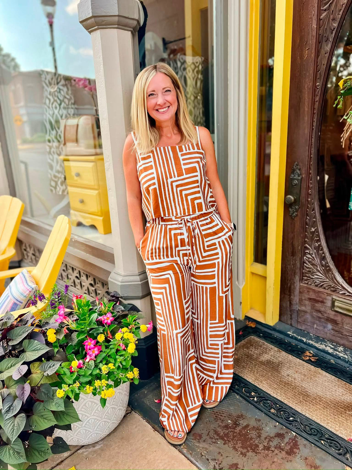 Geo Print Square Neck Top