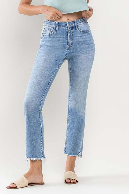 High Rise Crop Flare- Medium Wash