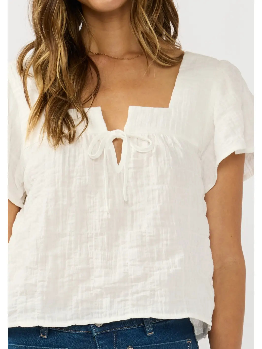 Cotton Gauze Square Neck Top