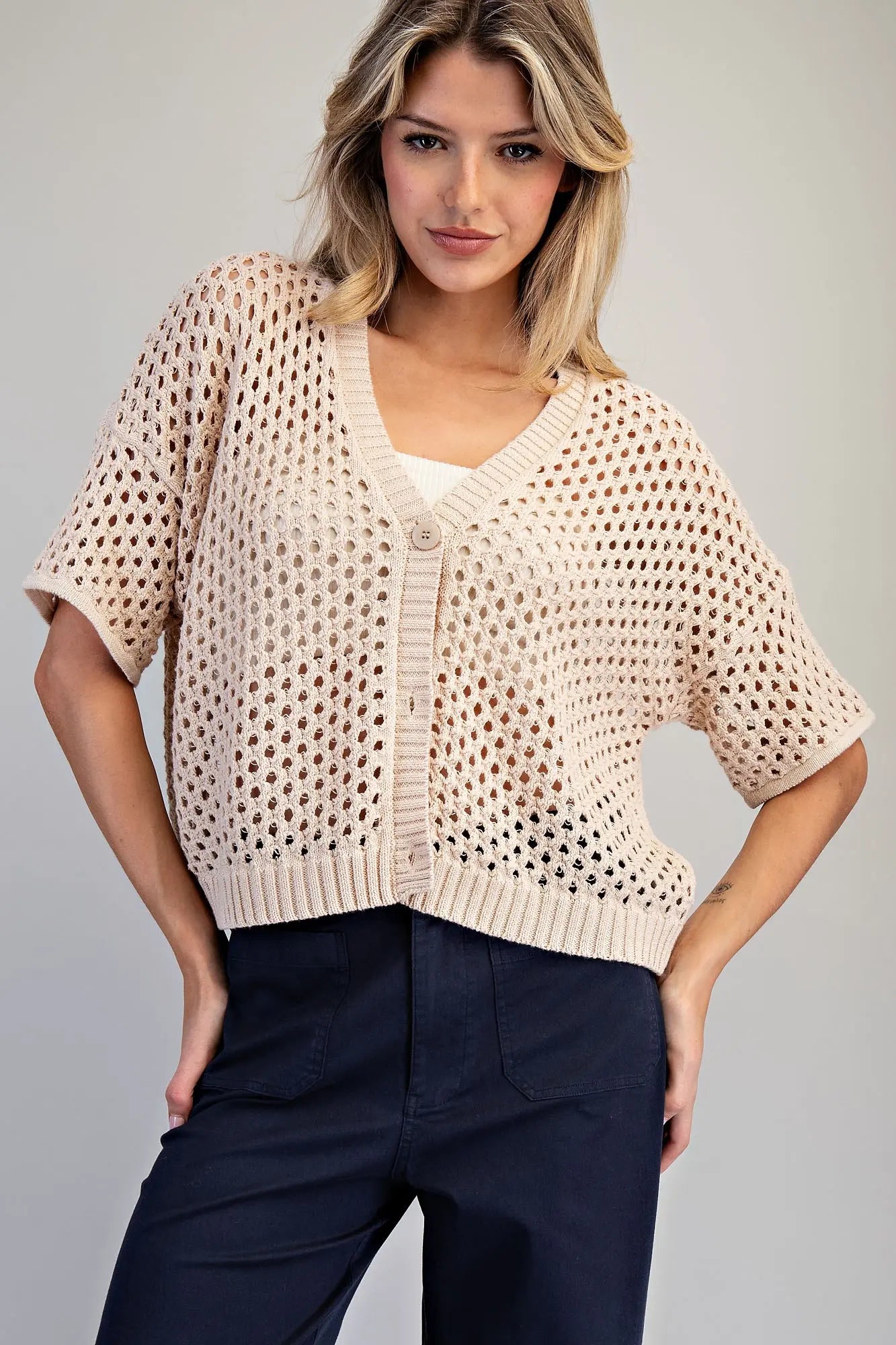 Beige Crochet Cardigan