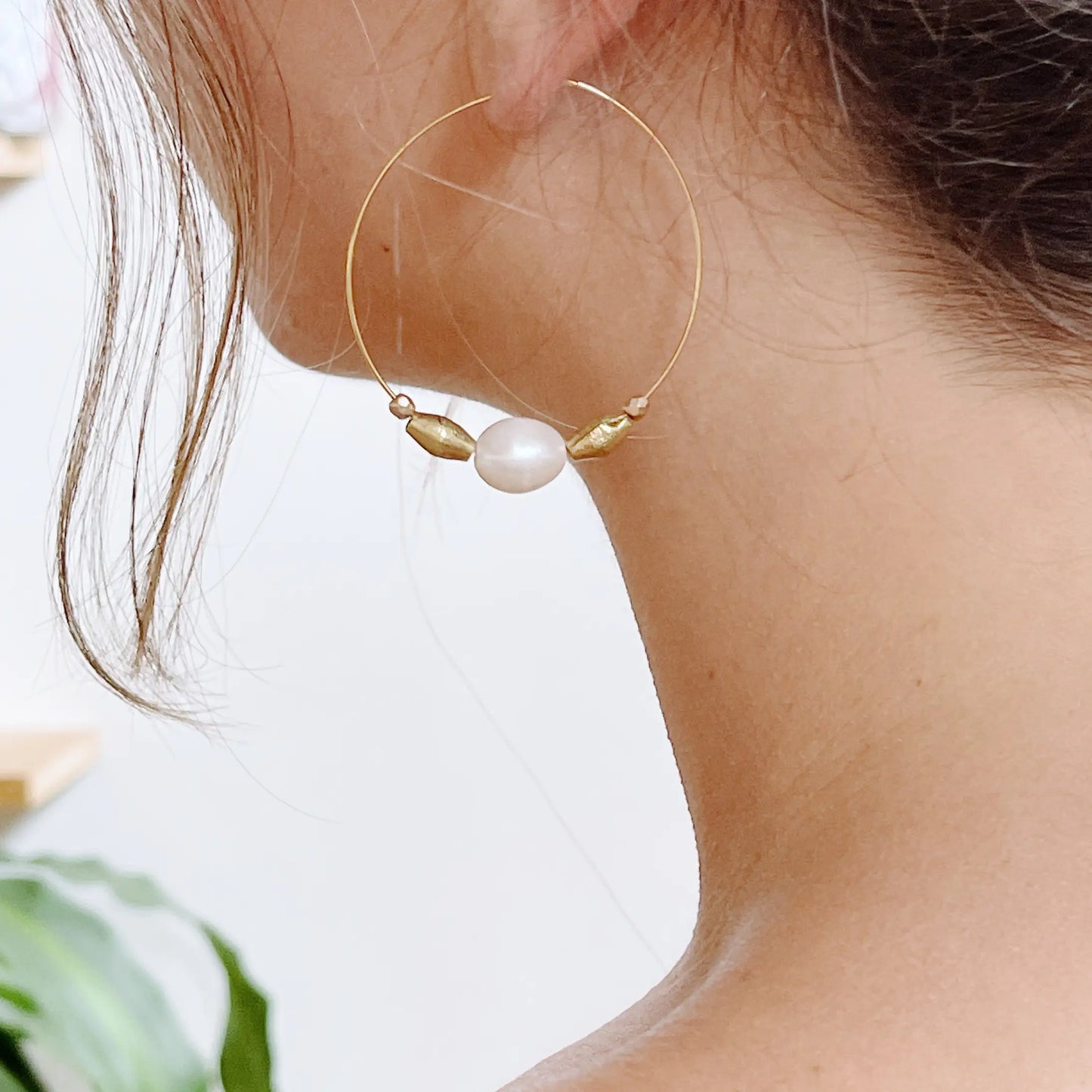 Long oval brass earrings